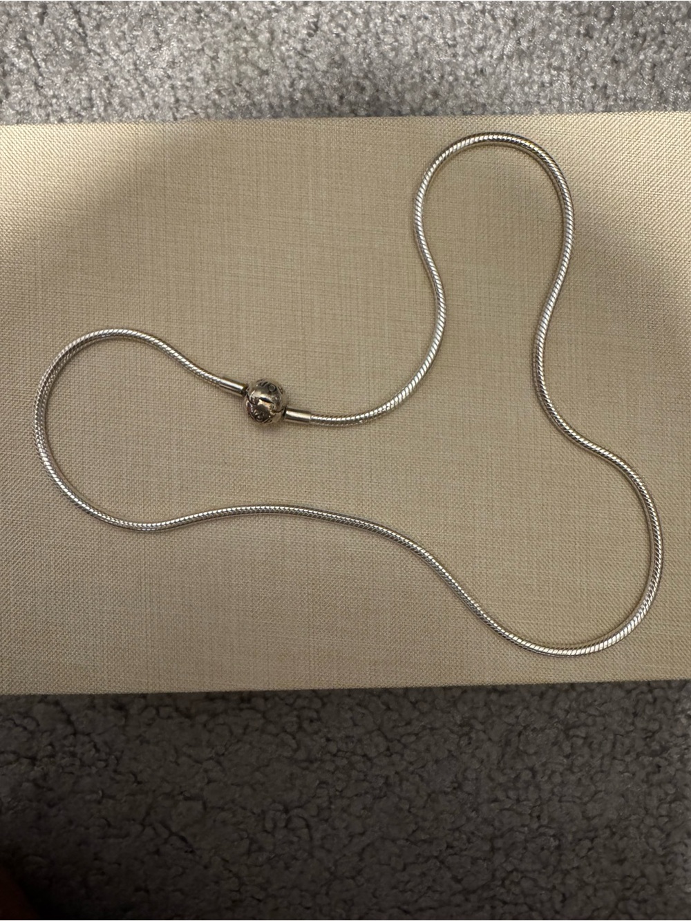 Pandora Silver-Tone Snake Chain Necklace with Filigree Ball Clasp